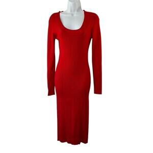 Hera Collection Red Scoop Neck Long Sleeve Ribbed Knit Midi Dress Women's Large